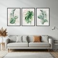 Zestaw obrazy w ramie, plakaty - liście, monstera, rośliny - rama czarna