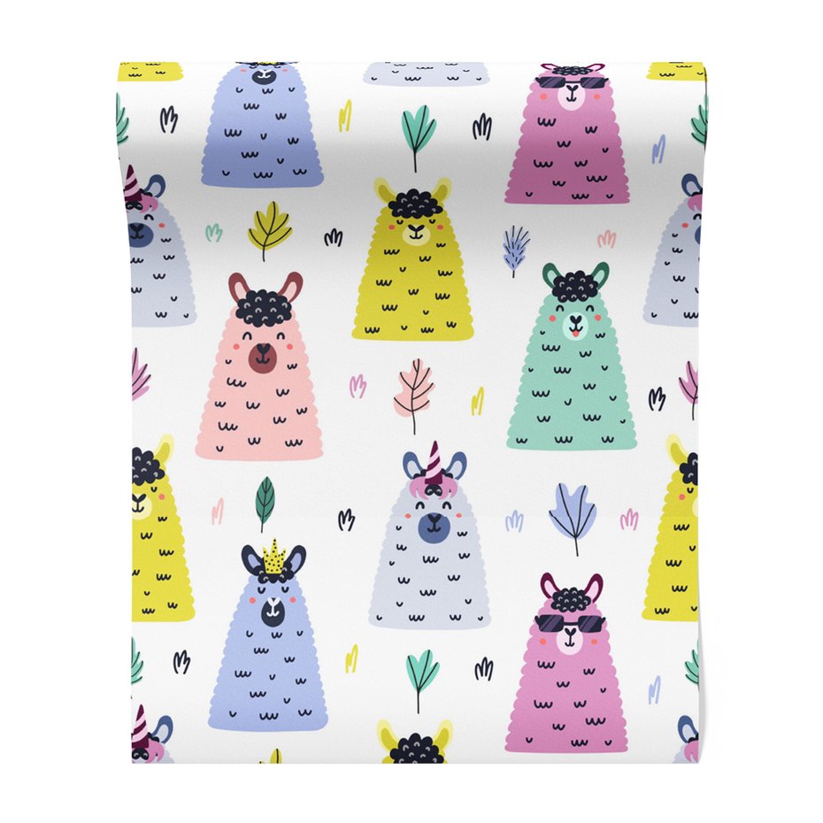 Tapeta - dziecięca, lama, jednorożec, wzór