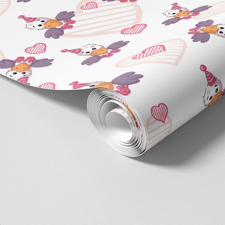 Tapeta - dziecięca, ptak, serca,