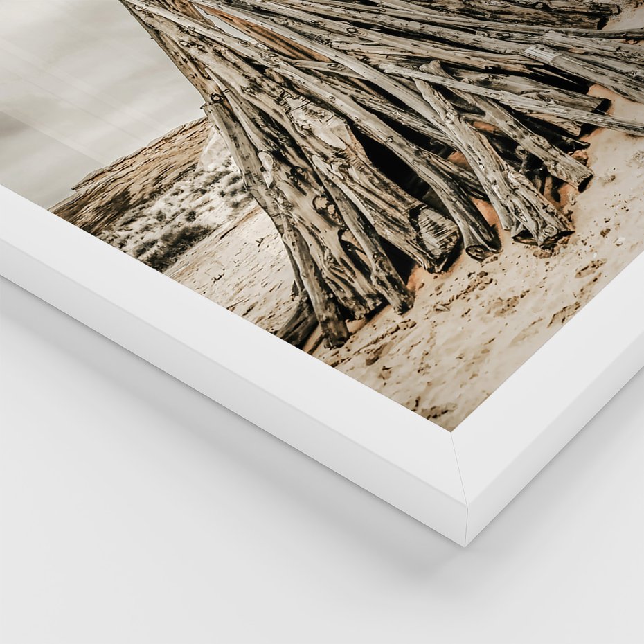 Zestaw obrazy w ramie, plakaty - vintage, dom, drewno - rama biała