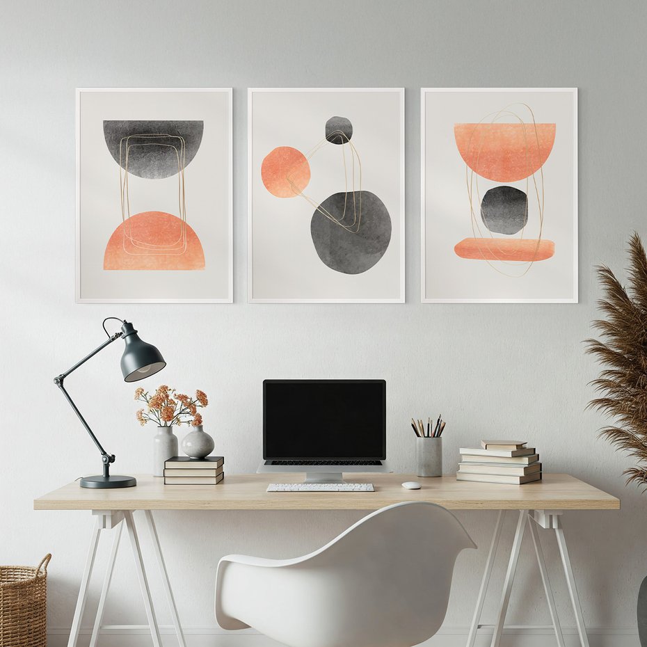 Zestaw obrazy w ramie, plakaty - abstrakcja, geometria, pastelowe - rama biała