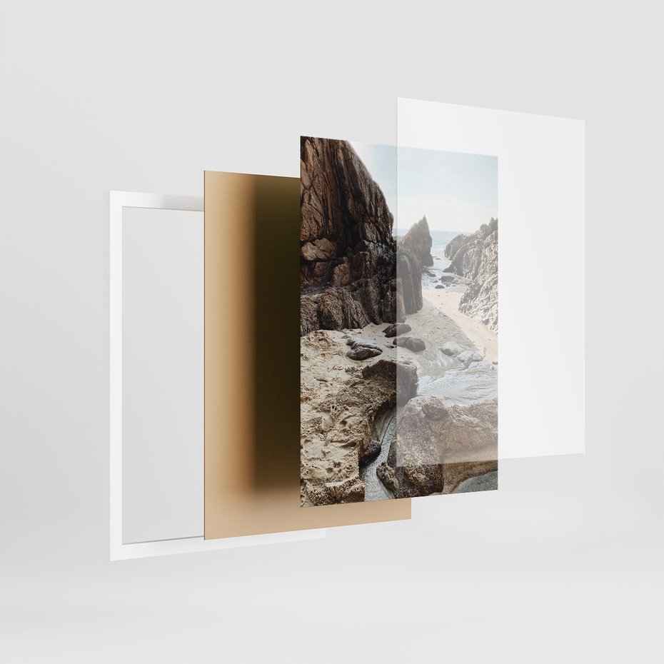 Zestaw obrazy w ramie, plakaty - plaża, morze, skały - rama biała