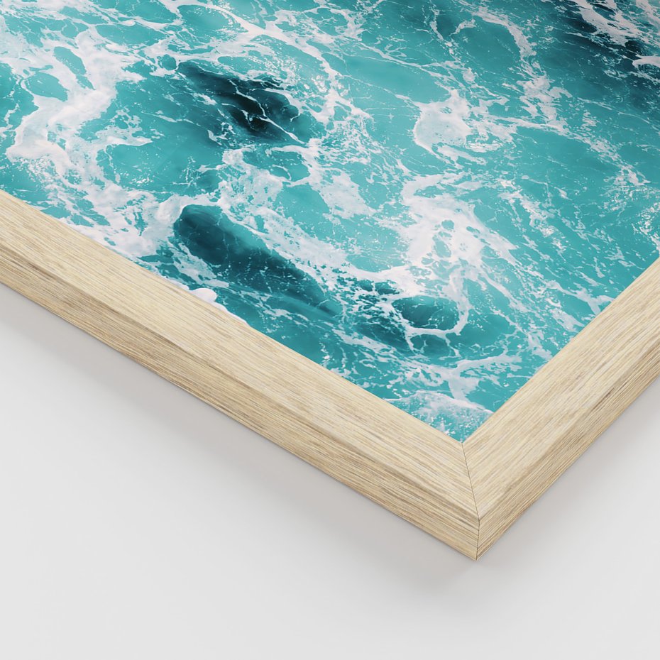 Zestaw obrazy w ramie, plakaty - woda, fale, turkusowy - rama drewno