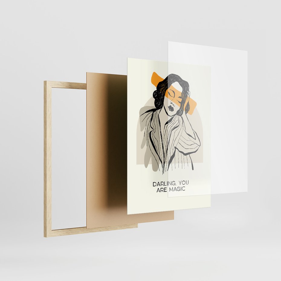 Zestaw obrazy w ramie, plakaty - kobieta, rysunek, portret - rama drewno