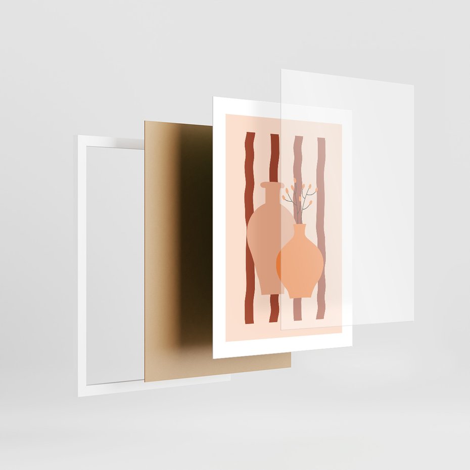 Zestaw obrazy w ramie, plakaty - abstrakcja, boho, minimalizm - rama biała