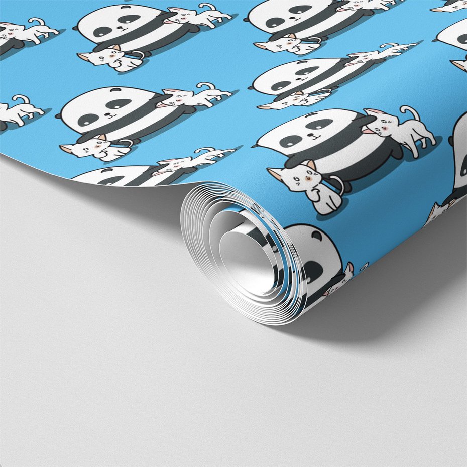 Tapeta - dziecięca, panda, koty, tło