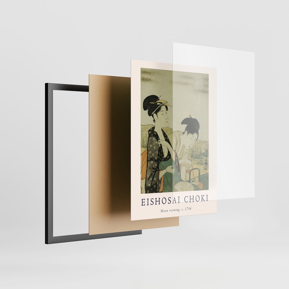 Zestaw obrazy w ramie, plakaty - japonizm, kobiety, portret - rama czarna