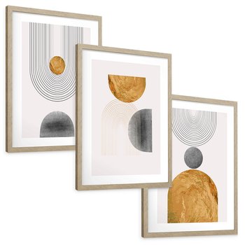 Zestaw obrazy w ramie, plakaty - abstrakcja, geometria, minimalizm - rama drewno