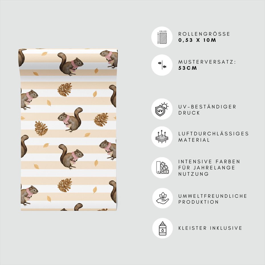Tapeta - wiewiórka, szyszka, liść