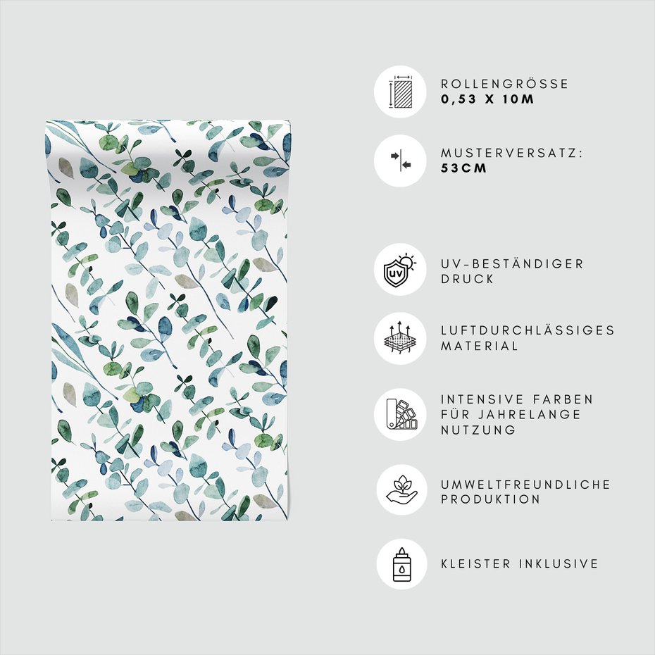 Tapeta - liście, gałązki, akwarela