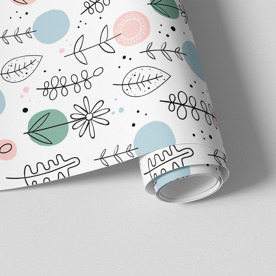 Tapeta - kwiaty, liście, kropki