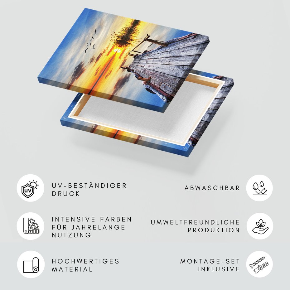 Obraz na płótnie - pomost, zachód słońca, jezioro