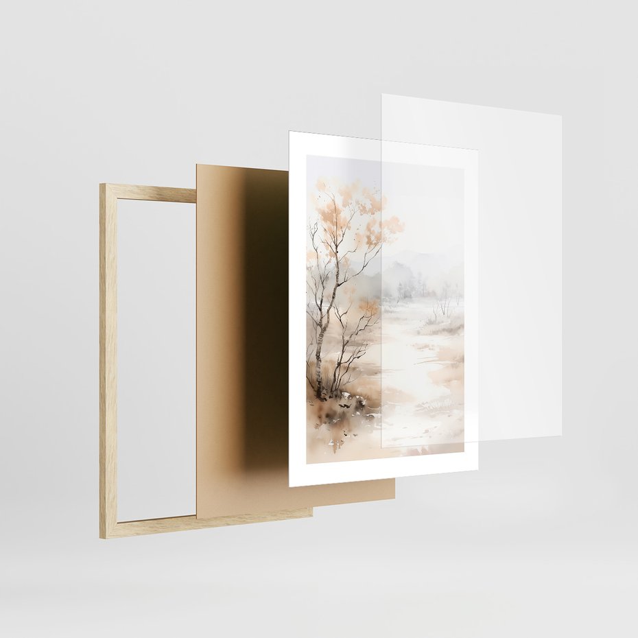 Zestaw obrazy w ramie, plakaty - krajobraz, abstrakcja, natura - rama drewno