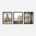 Zestaw obrazy w ramie, plakaty - vintage, dom, drewno - rama czarna