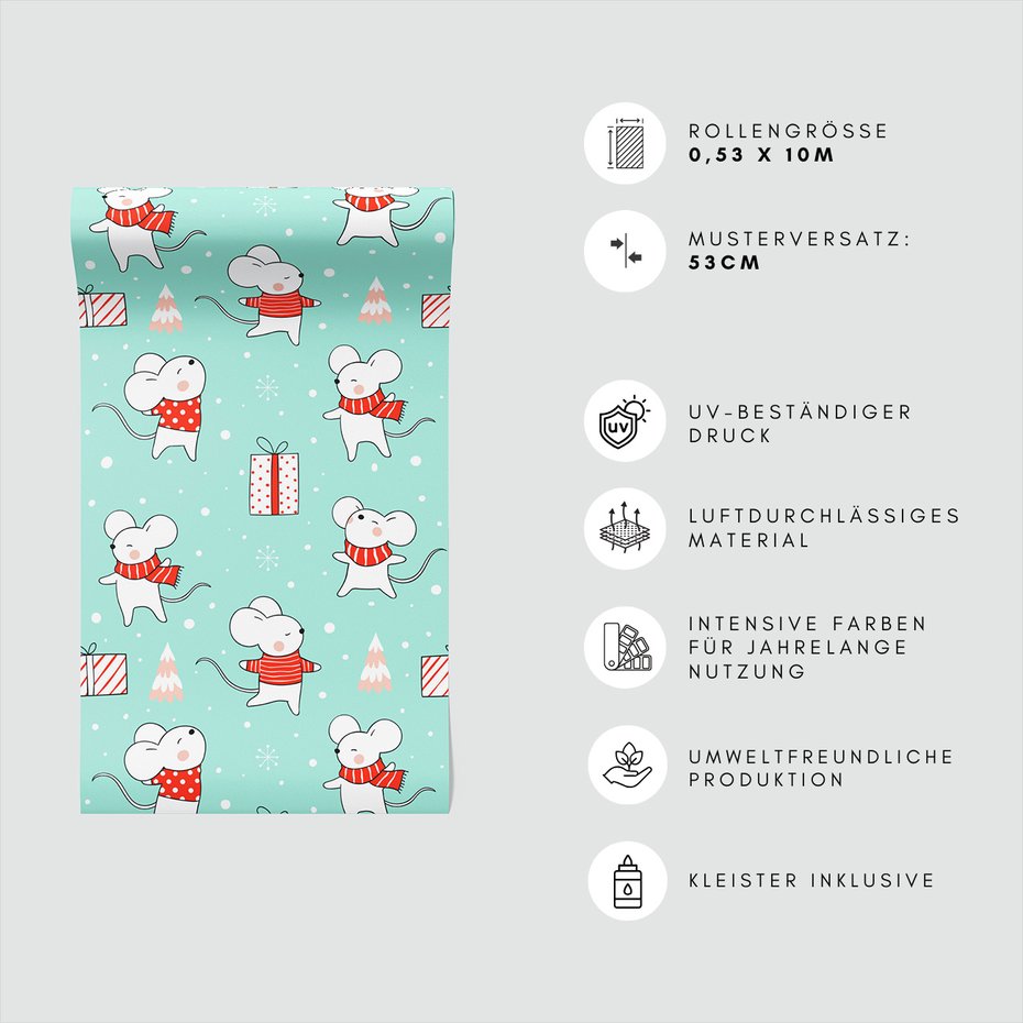 Tapeta - dziecięca, mysz, prezent, śnieg