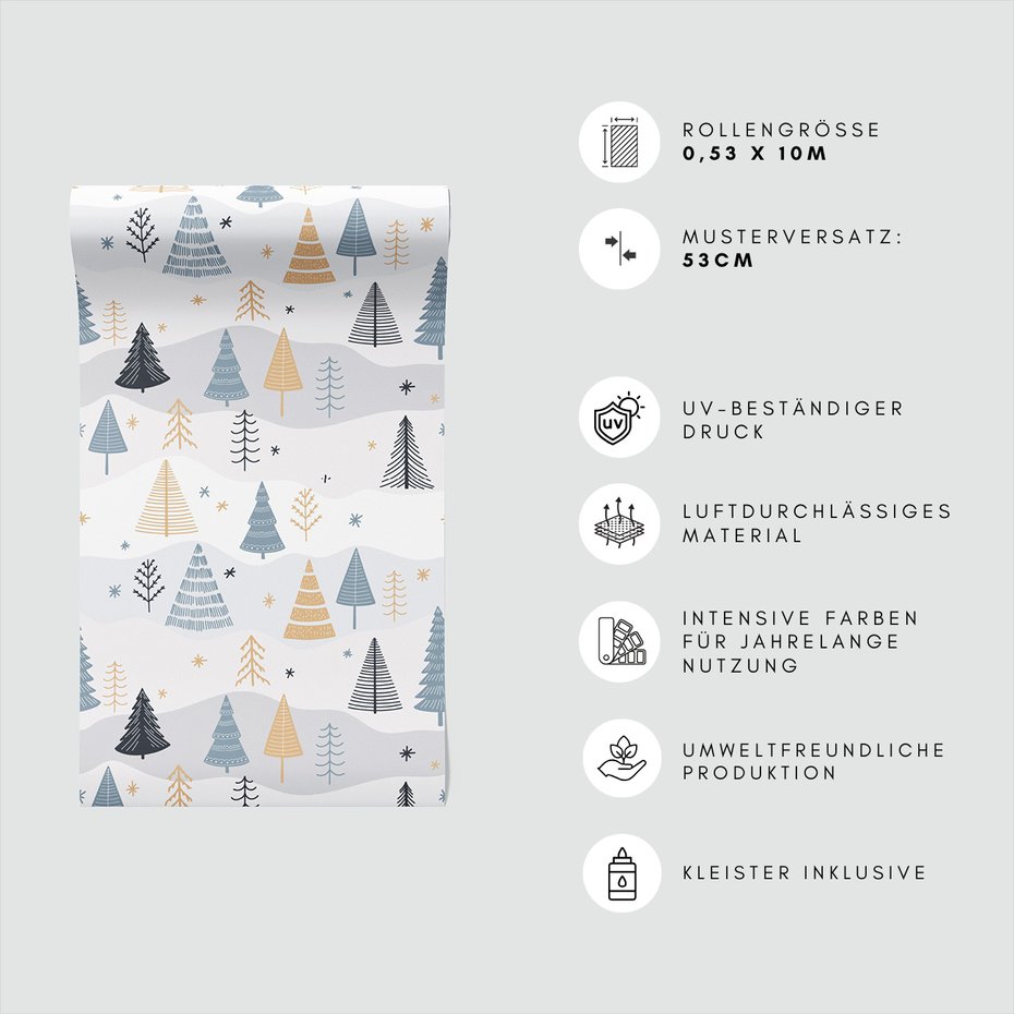 Tapeta - drzewa, śnieg, gwiazdki