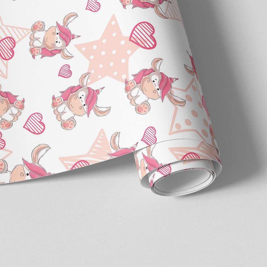 Tapeta - dziecięca, jednorożec, gwiazdy, serca