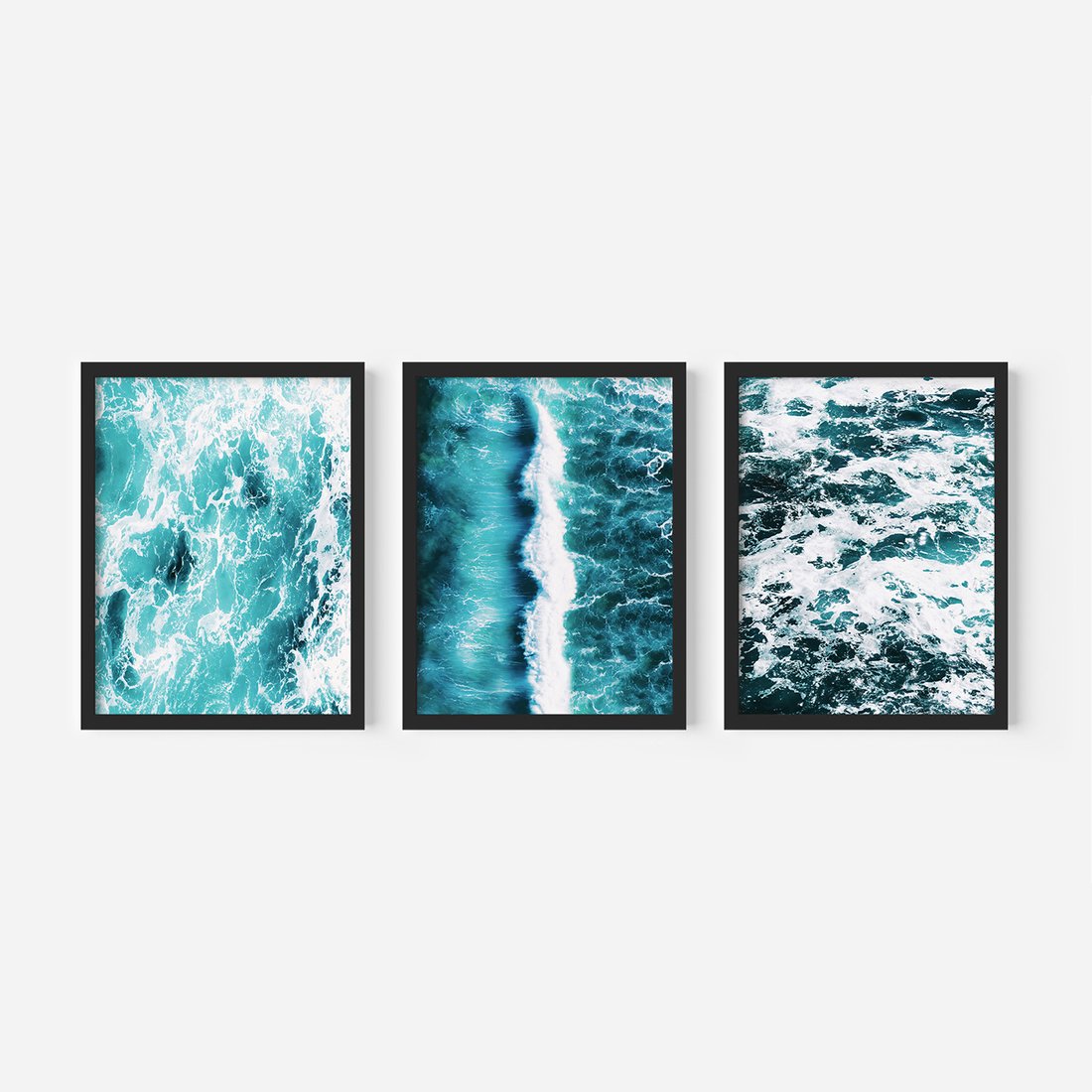 Zestaw obrazy w ramie, plakaty - woda, fale, turkusowy - rama czarna