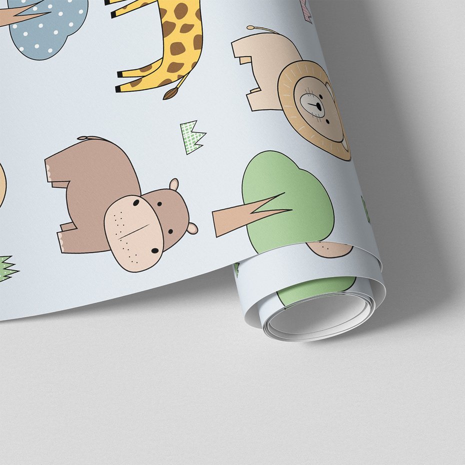 Tapeta - dziecięca, żyrafa, lew, hipopotam