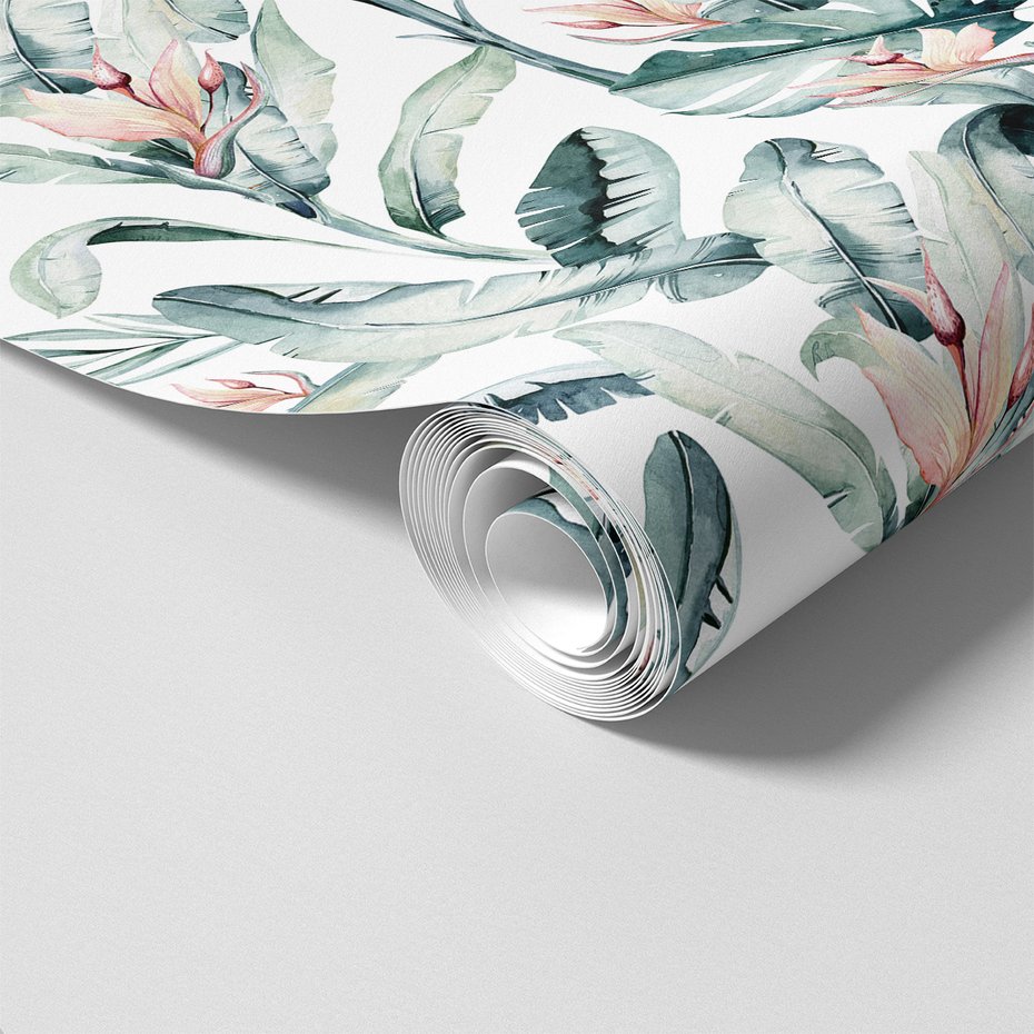 Tapeta - liście, kwiaty, akwarela