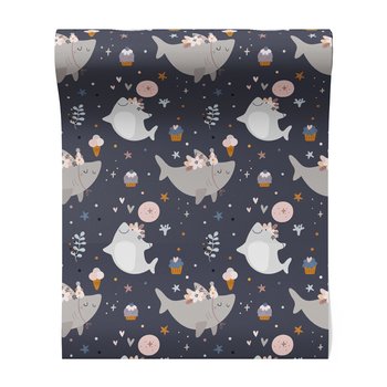 Tapeta - dziecięca, rekin, babeczka, gwiazdy