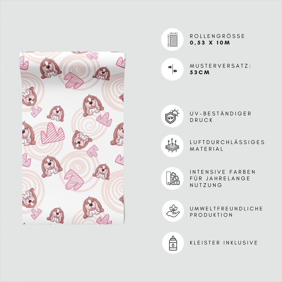 Tapeta - dziecięca, pies, serce,