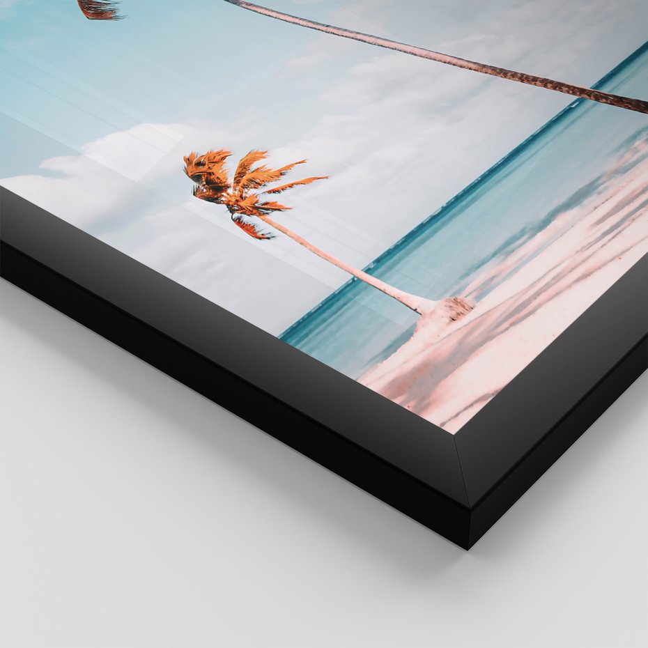 Zestaw obrazy w ramie, plakaty - palmy, skały, niebo - rama czarna