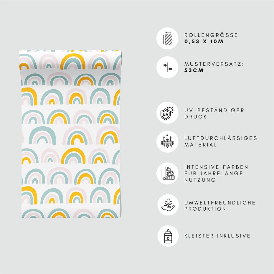 Tapeta - dziecięca, tęcza, wzór, powtarzalność