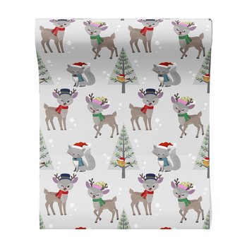 Tapeta - dziecięca, renifer, lis, drzewo