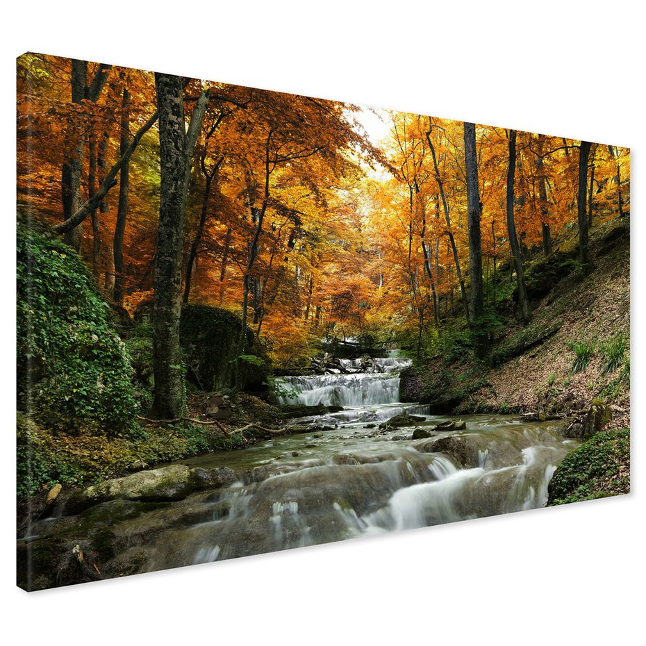 Obraz na płótnie - jesień, wodospad, las