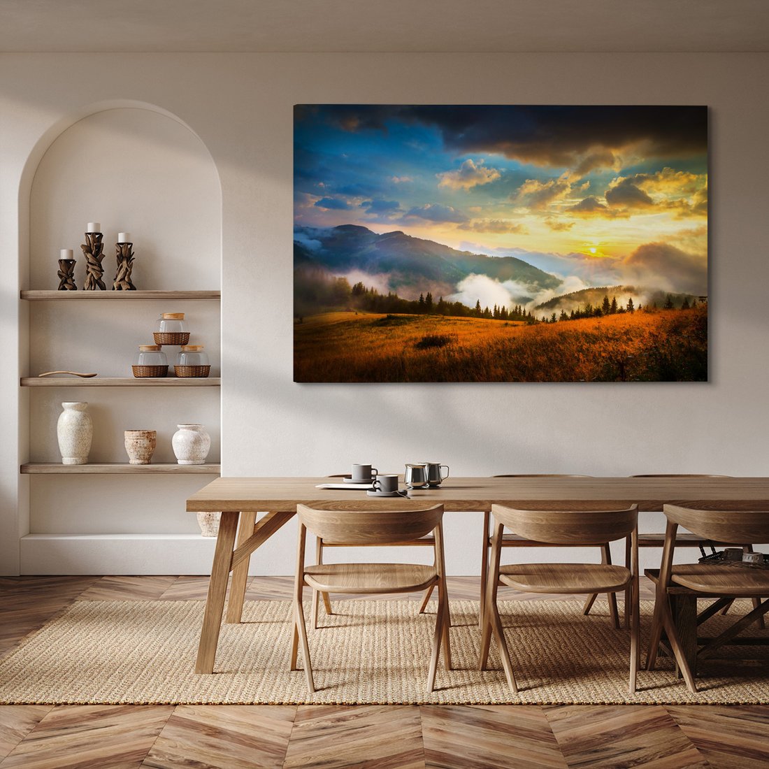 Obraz na płótnie - krajobraz, góry, zachód słońca