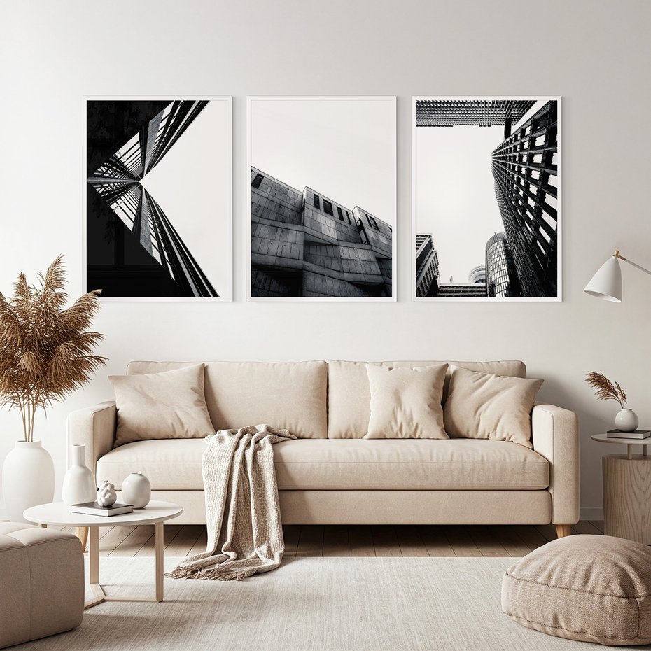 Zestaw obrazy w ramie, plakaty - architektura, budynki, miejski - rama biała
