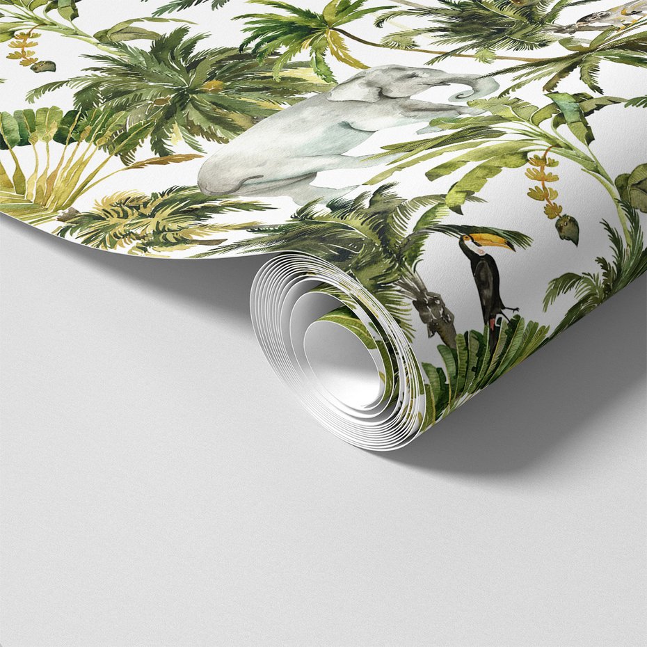 Tapeta - słoń, małpa, dżungla