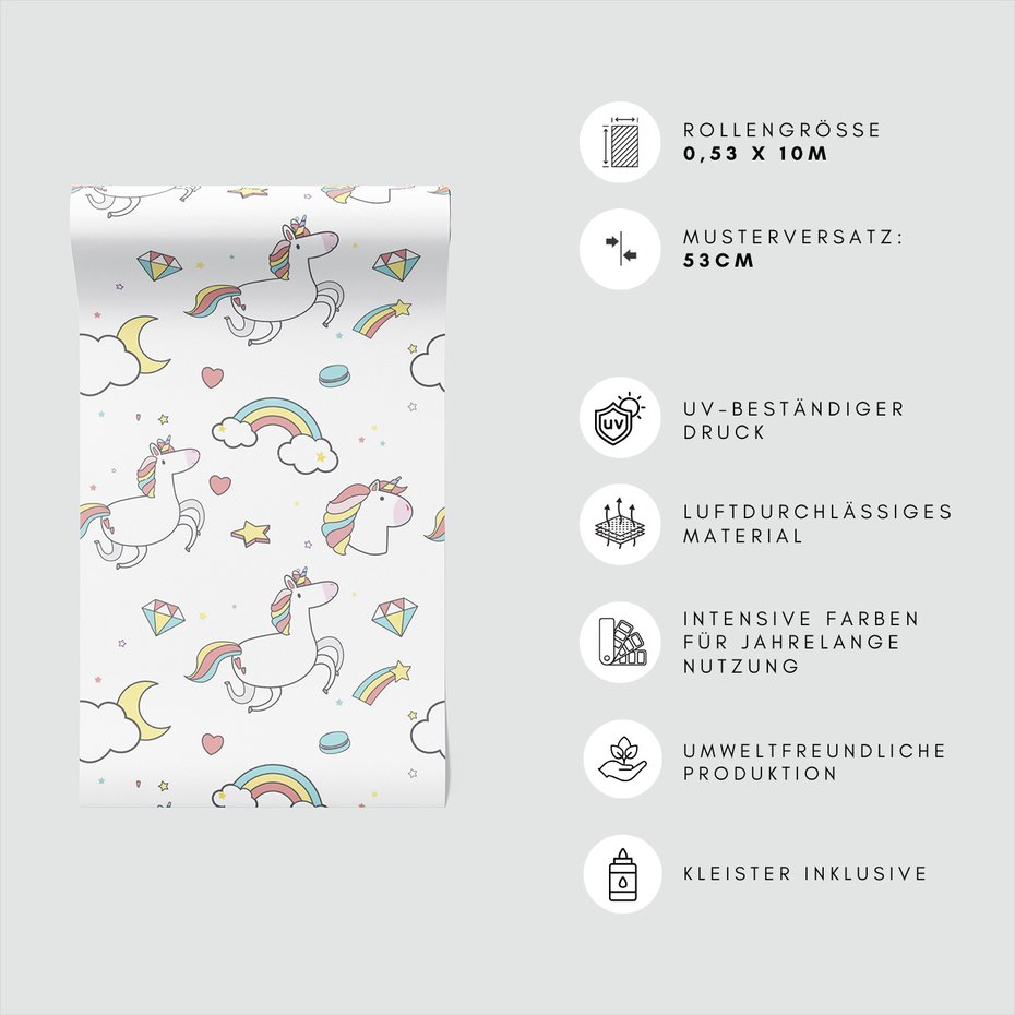 Tapeta - dziecięca, jednorożce, tęcze, gwiazdy