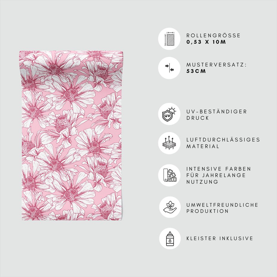 Tapeta - kwiaty, płatki, rysunek