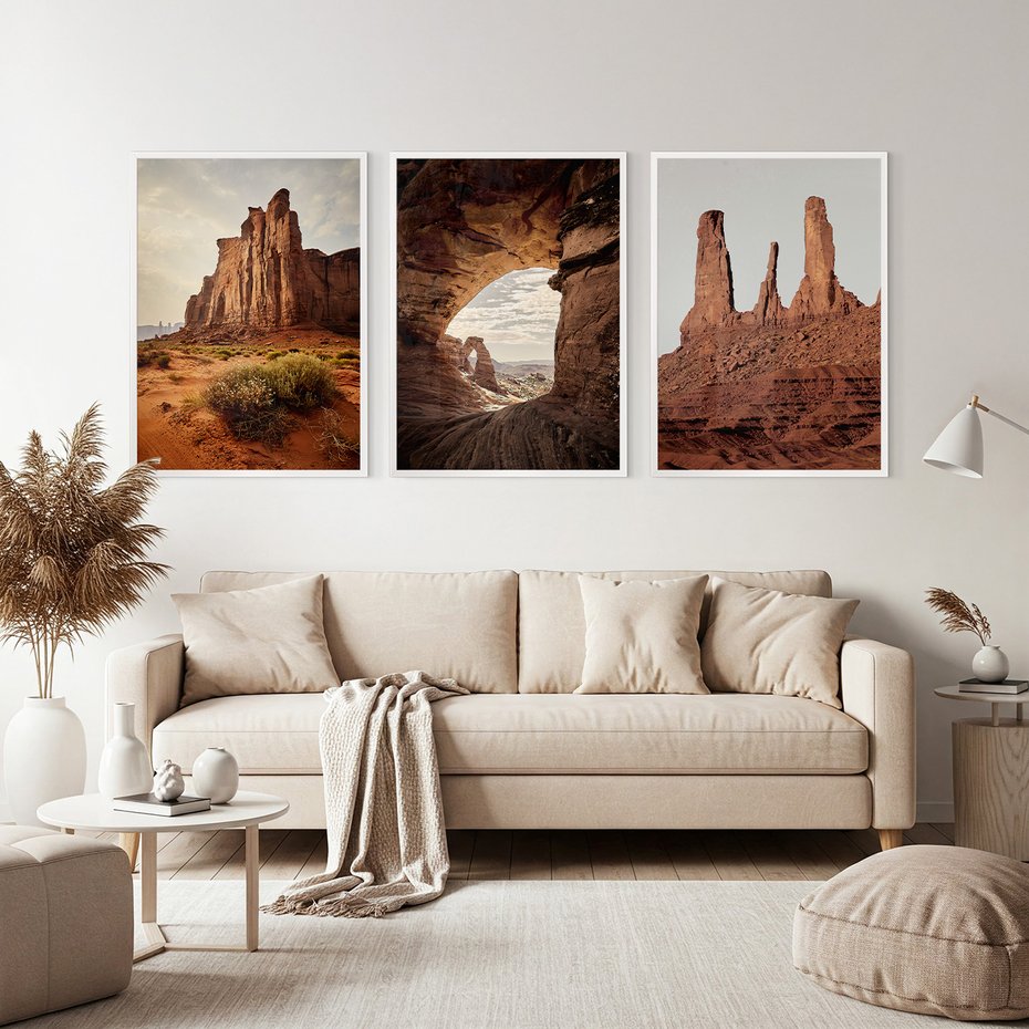 Zestaw obrazy w ramie, plakaty - skały, pustynia, erozja - rama biała