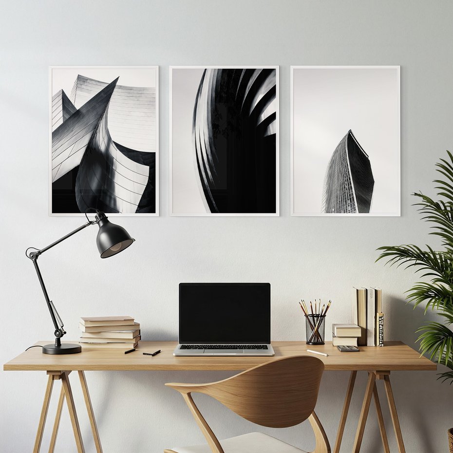 Zestaw obrazy w ramie, plakaty - architektura, budynki, detale - rama biała