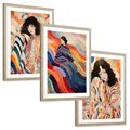 Zestaw obrazy w ramie, plakaty - kobieta, wzory, kolory, - rama drewno