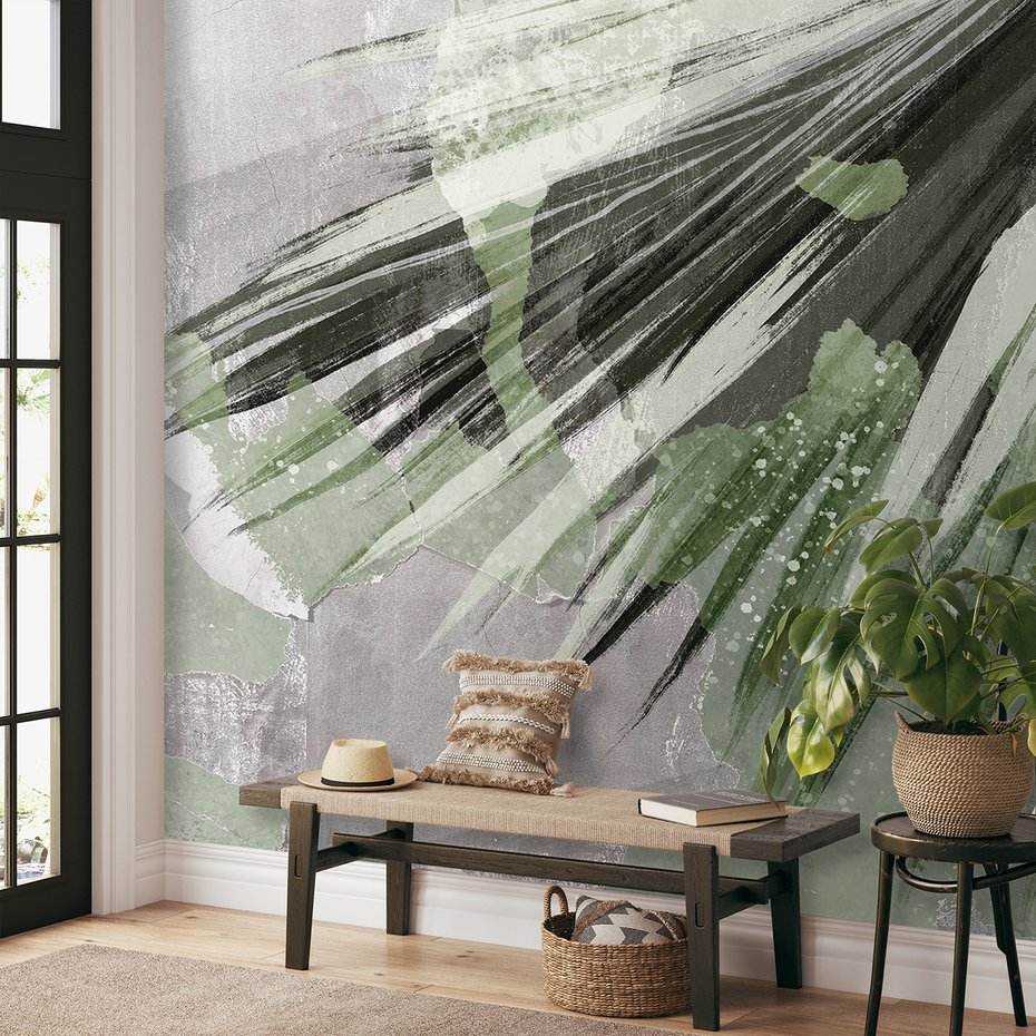 Fototapeta - beton, palmy, liście