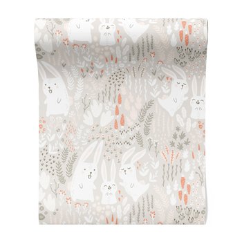 Tapeta - dziecięca, króliki, marchewki, rośliny