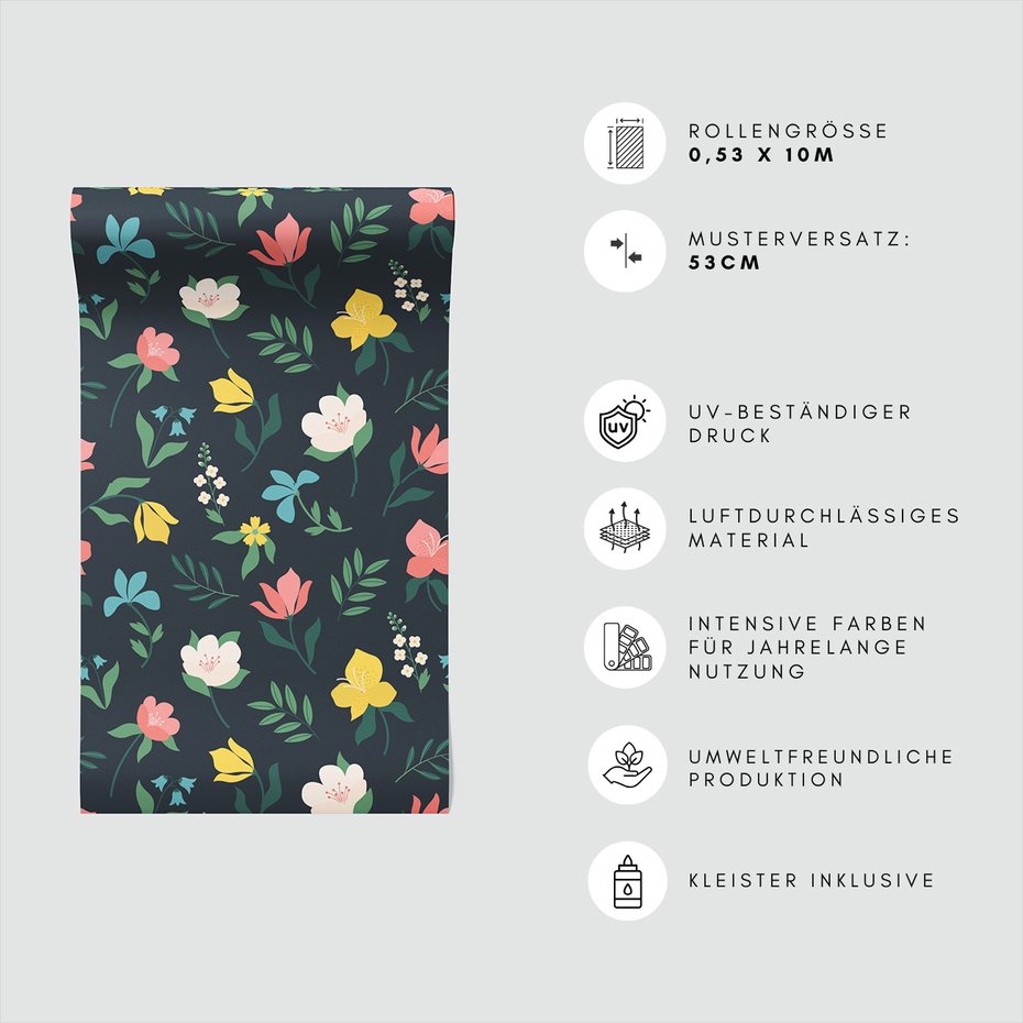 Tapeta - kwiaty, liście, wzór