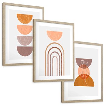 Zestaw obrazy w ramie, plakaty - abstrakcja, boho, minimalizm - rama drewno