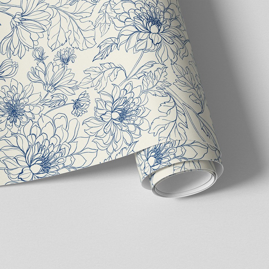 Tapeta - kwiaty, liście, kontur