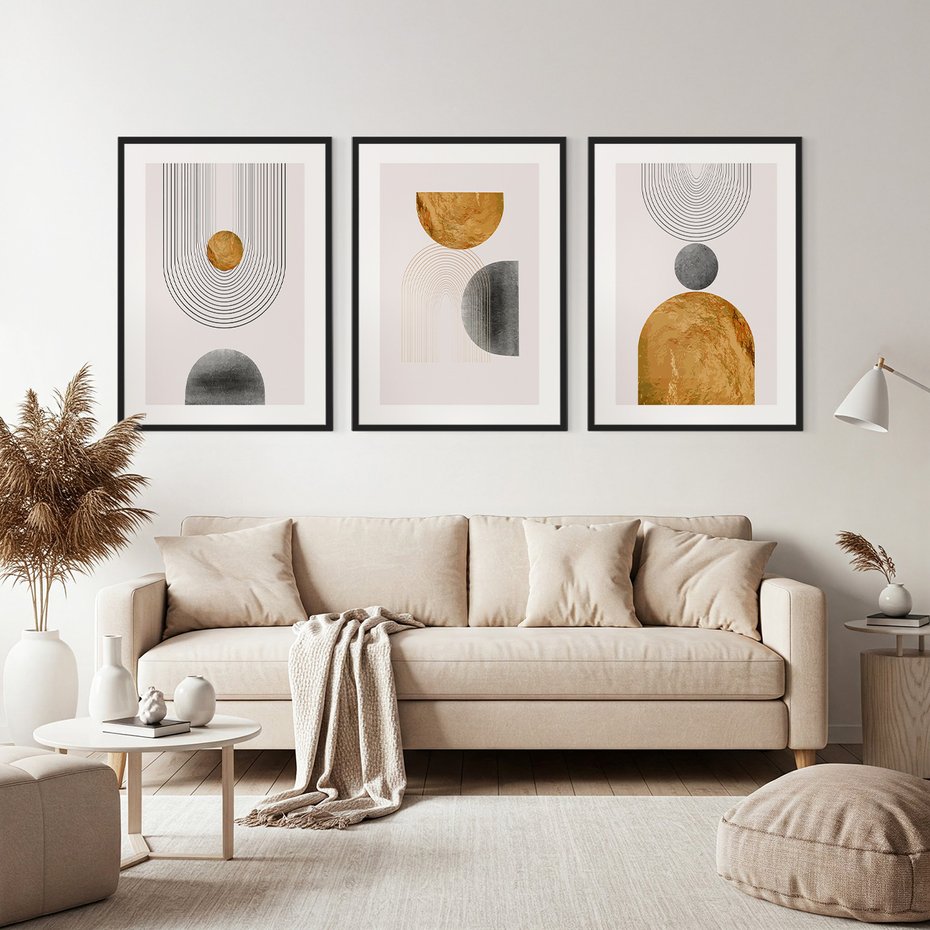 Zestaw obrazy w ramie, plakaty - abstrakcja, geometria, minimalizm - rama czarna