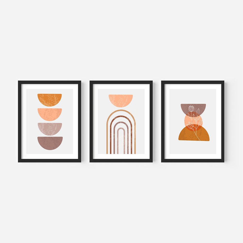 Zestaw obrazy w ramie, plakaty - abstrakcja, boho, minimalizm - rama czarna