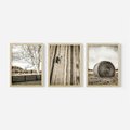 Zestaw obrazy w ramie, plakaty - wieś, pole, siano, - rama drewno