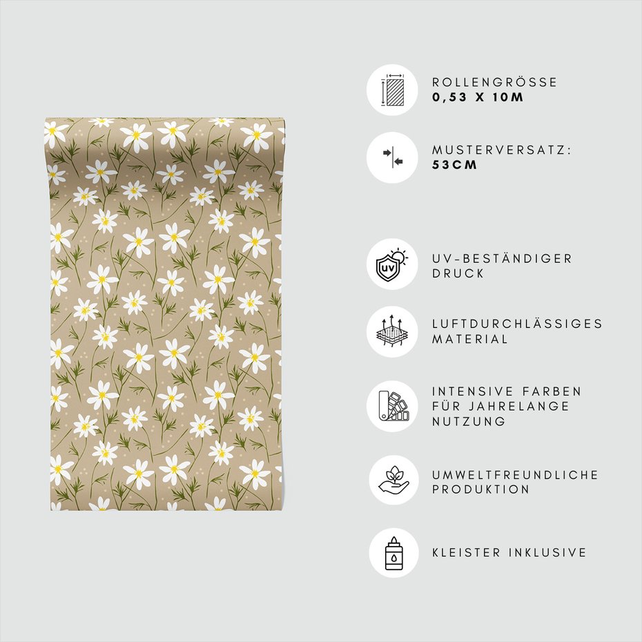 Tapeta - kwiaty, łodygi, kropki