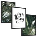 Zestaw obrazy w ramie, plakaty - liście,palmy,tropikalne - rama czarna