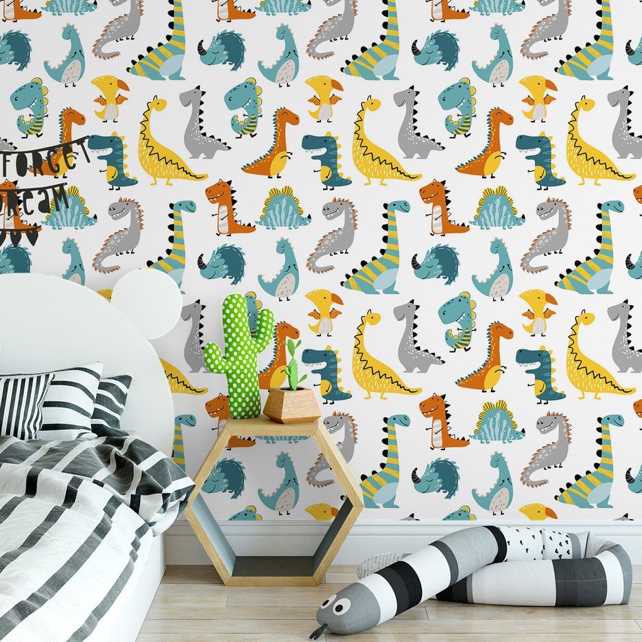 Tapeta - dziecięca, dinozaury, ilustracje, postacie