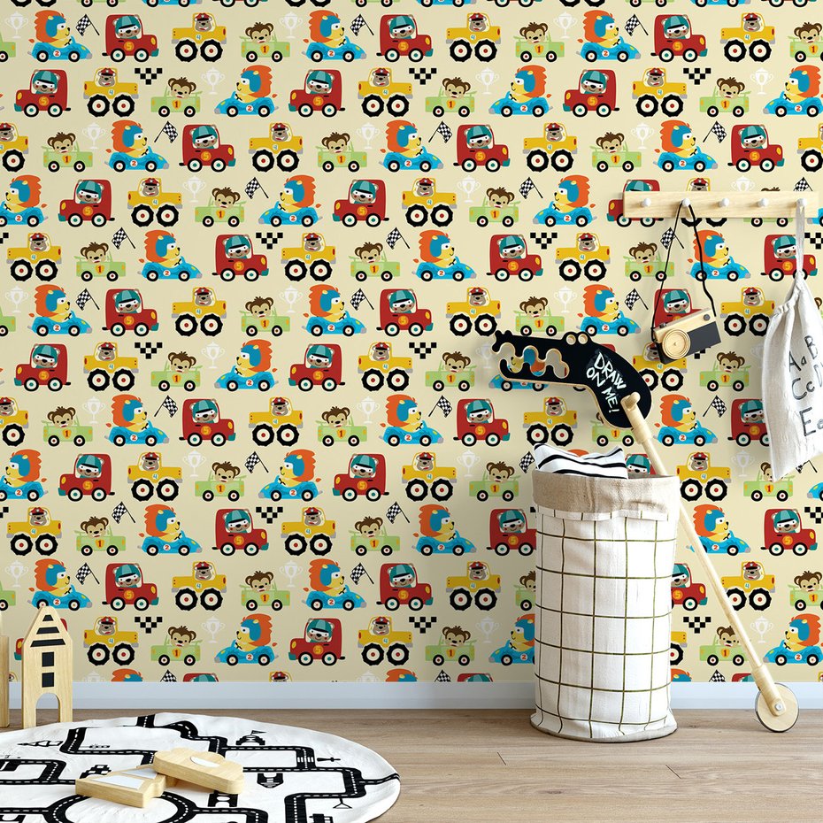 Tapeta - dziecięca, samochody, zwierzęta,